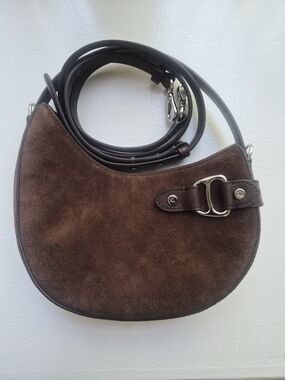 Ralph Lauren Suede Mini Tasha Crossbody Bag in Dark Hickory